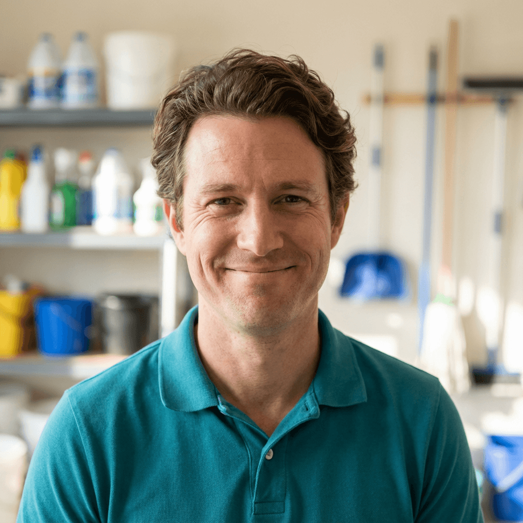 David Rodriguez with new bathroom tile installation