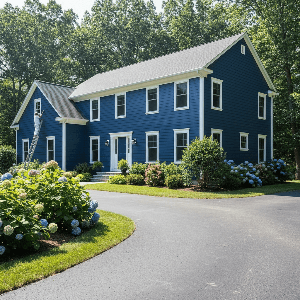 Exterior home painting with crisp trim work finished